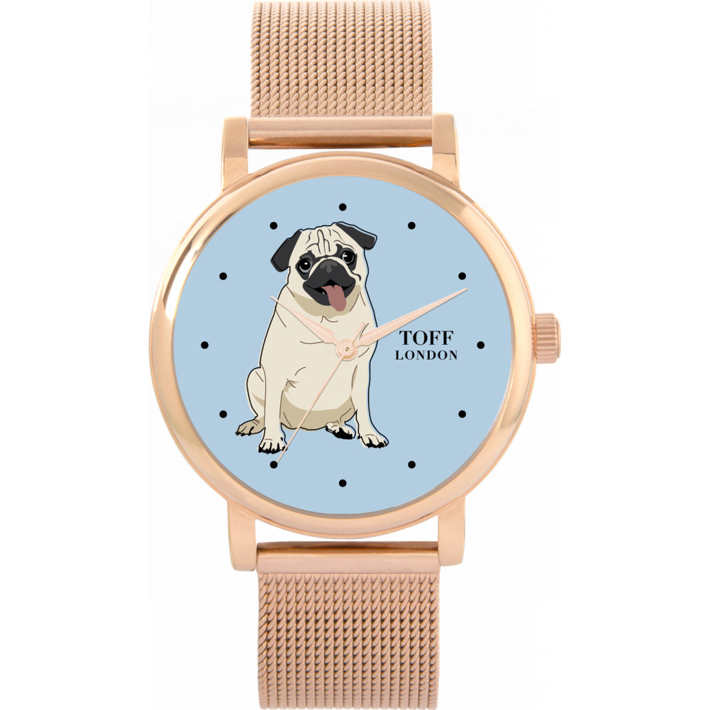 Ladies Beige Pug Dog Watch