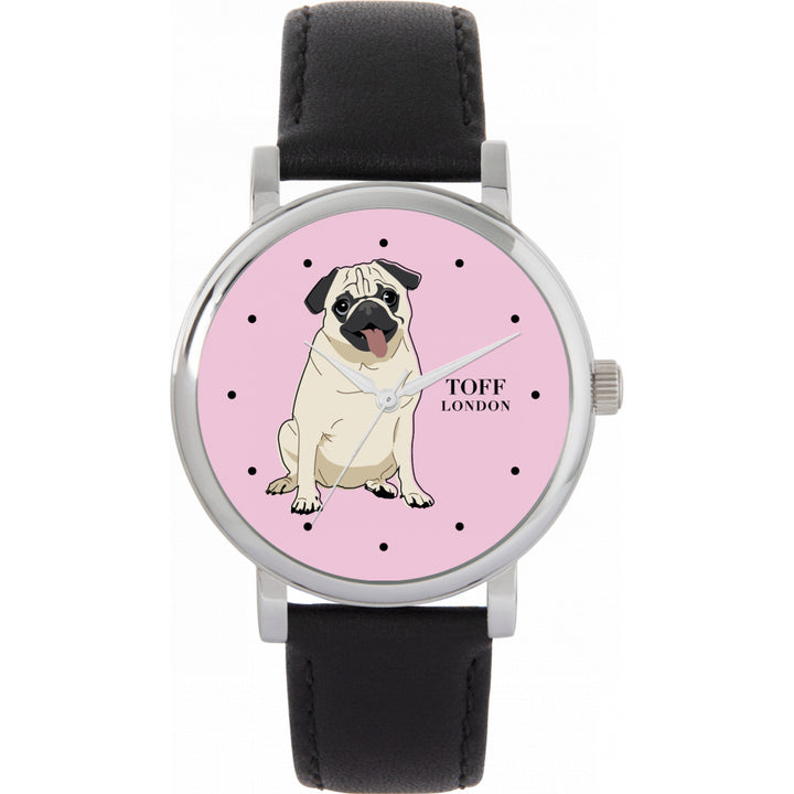 Ladies Beige Pug Dog Watch