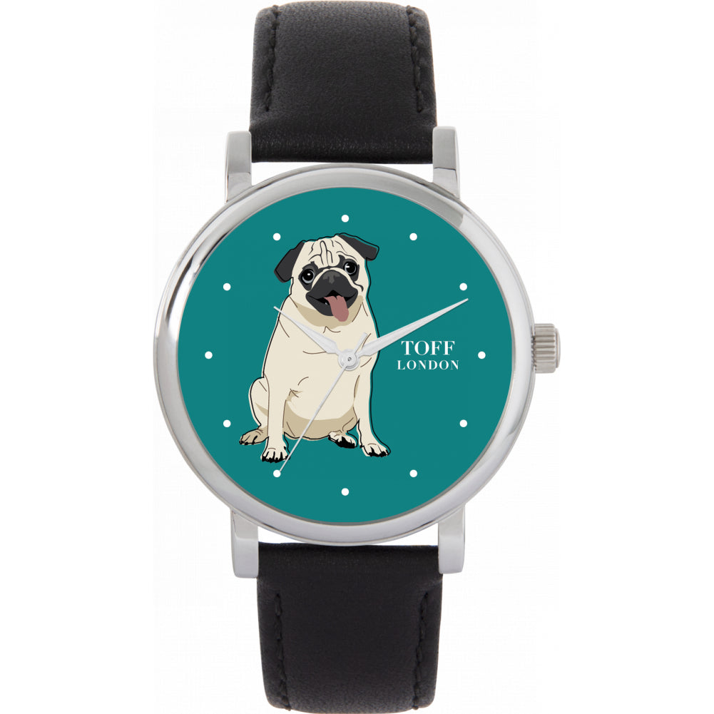 Ladies Beige Pug Dog Watch