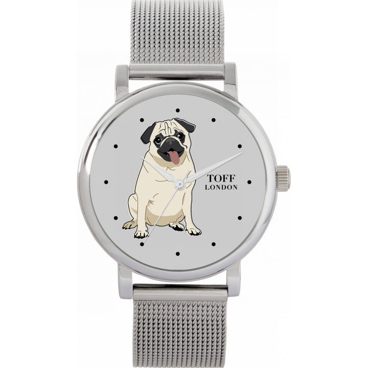 Ladies Beige Pug Dog Watch