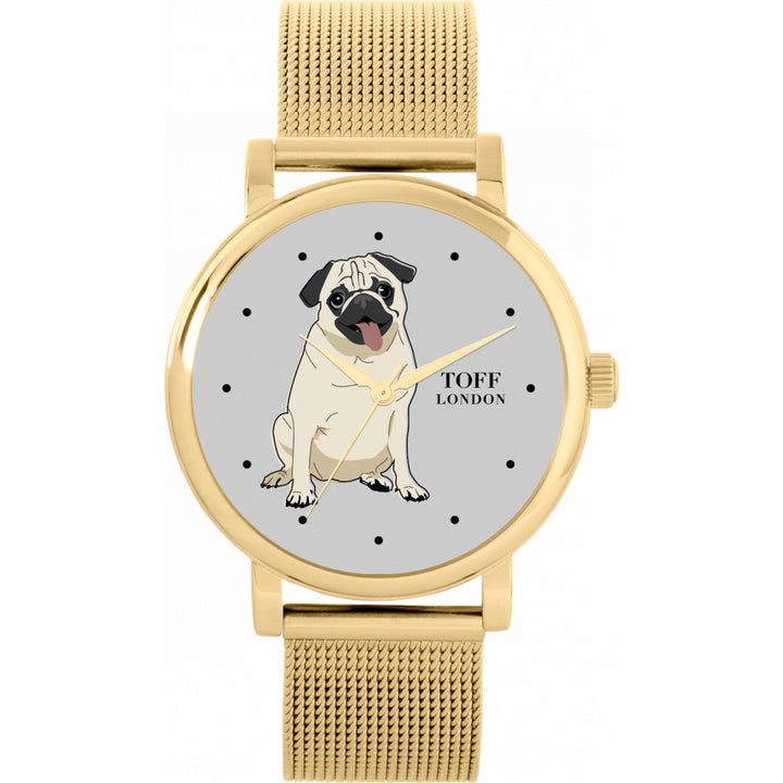 Ladies Beige Pug Dog Watch