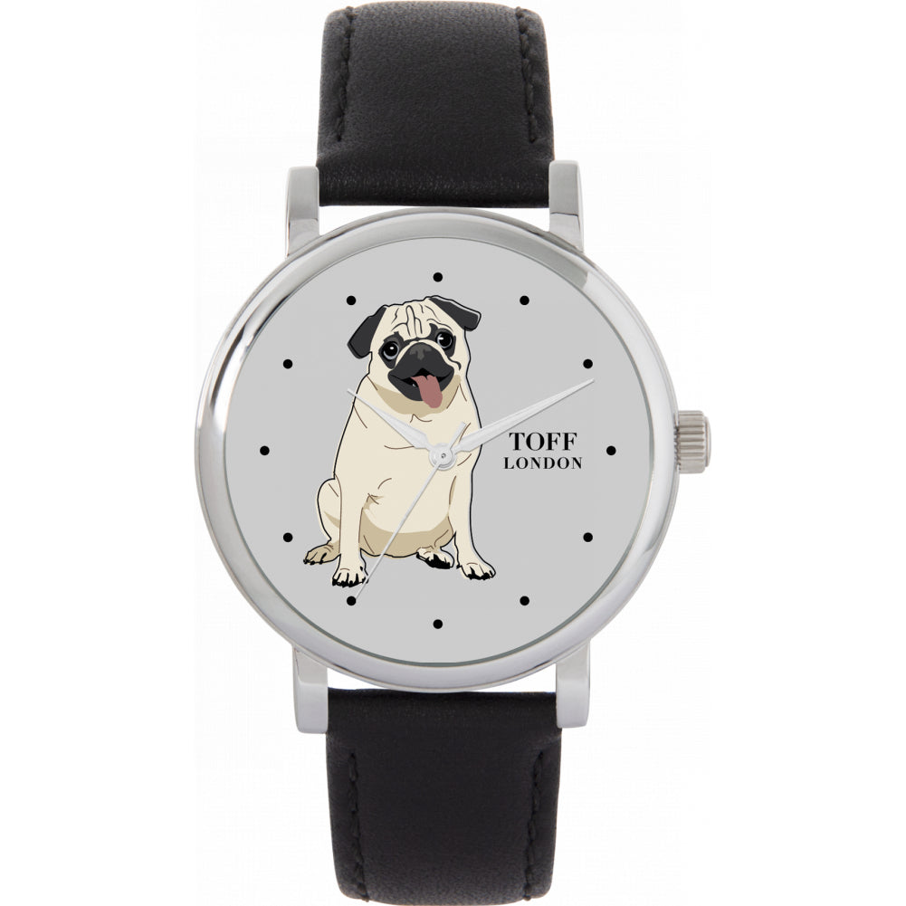 Ladies Beige Pug Dog Watch