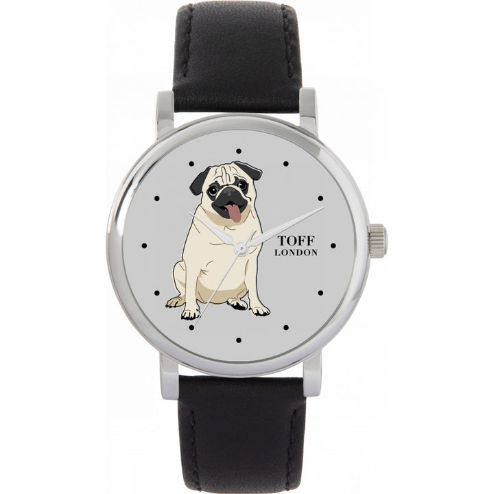 Ladies Beige Pug Dog Watch