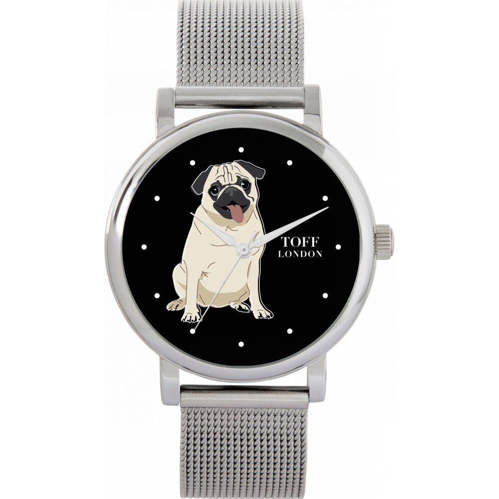 Ladies Beige Pug Dog Watch