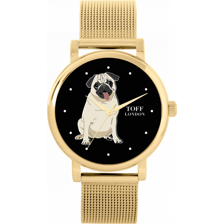 Ladies Beige Pug Dog Watch