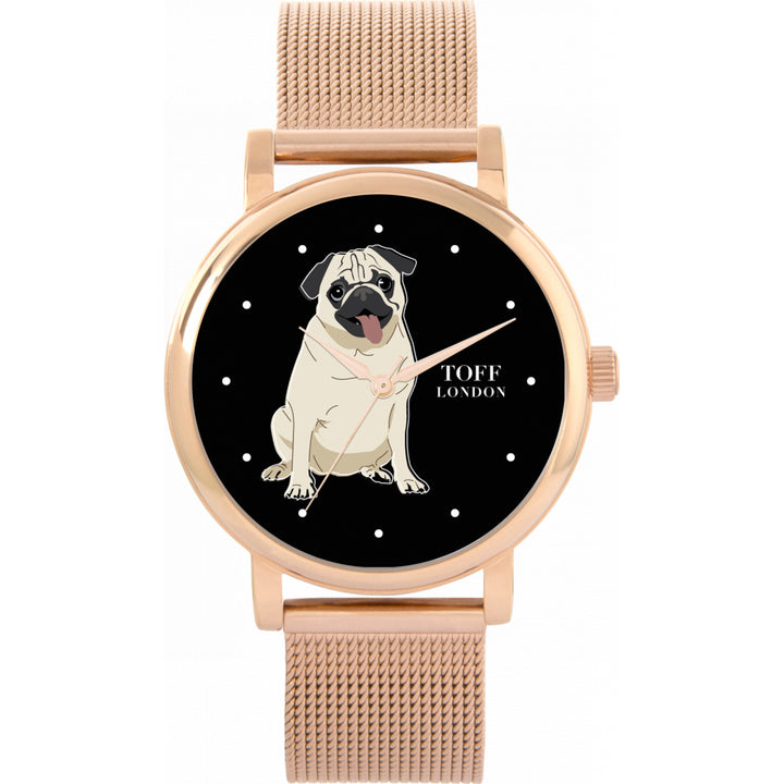 Ladies Beige Pug Dog Watch