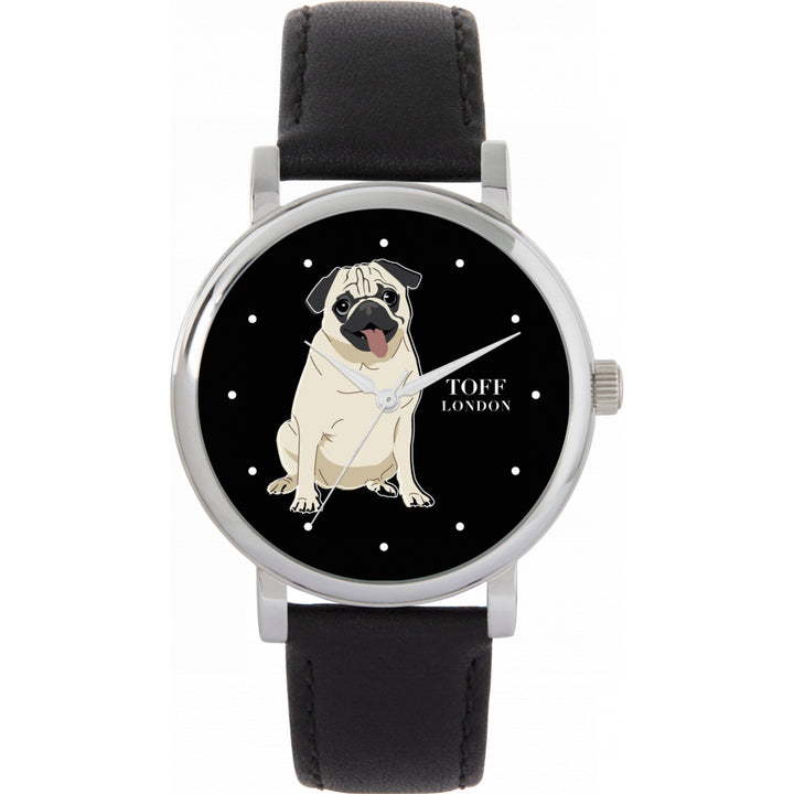 Ladies Beige Pug Dog Watch