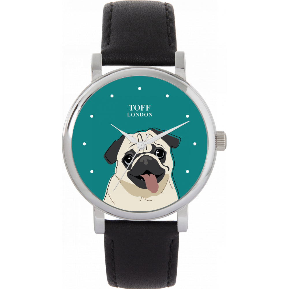 Ladies Beige Pug Dog Head Watch