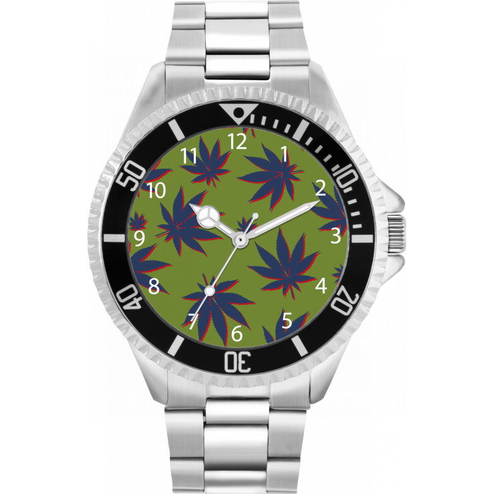 Mens Green and Blue Weed Watch
