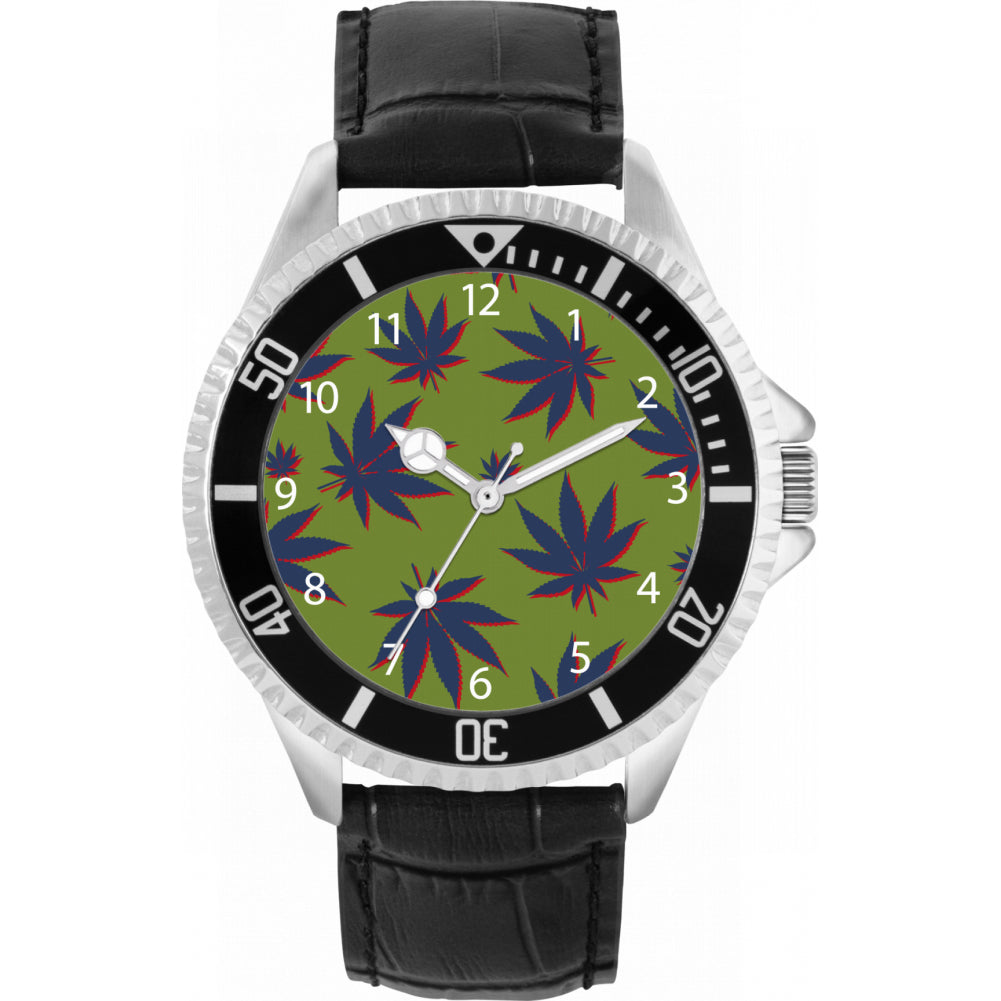 Mens Green and Blue Weed Watch