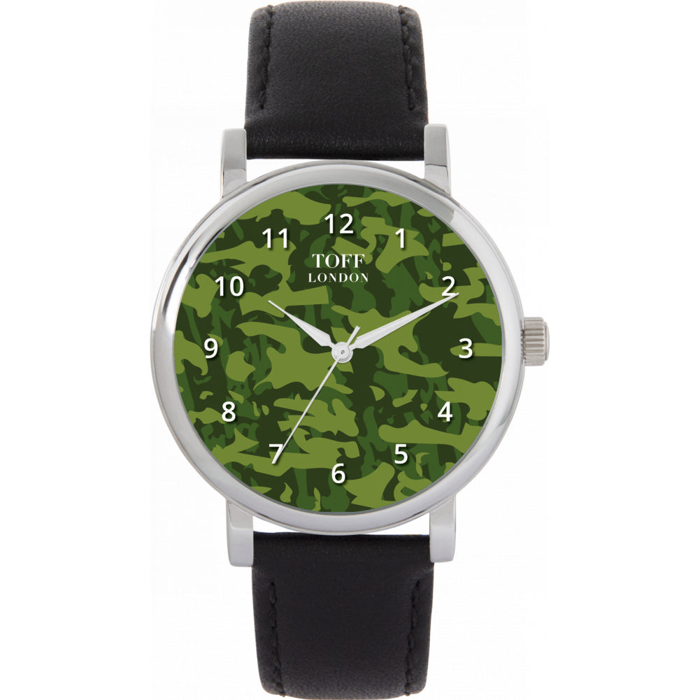 Ladies Traditional Dark Green Camouflage Watch