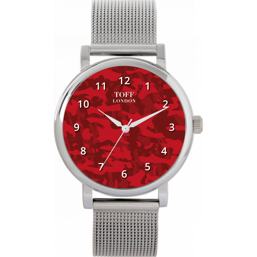 Ladies Traditional Red Camouflage Watch